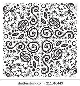 Pattern with curl and nature ornament