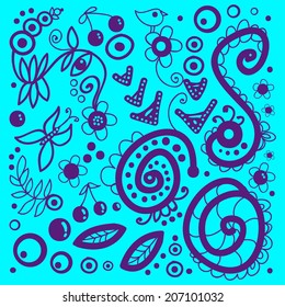 Pattern with curl and nature ornament ink