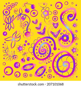 Pattern with curl and nature ornament orange