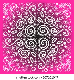 Pattern with curl and nature ornament pink