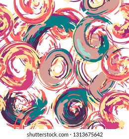 Pattern of curlicues paints. Abstract colorful swirl and circle grunge texture. Artistic modern background