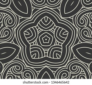 Pattern with curls and flower white on a gray background - Vector. Vector illustration