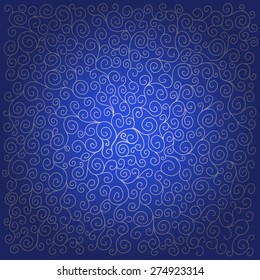 Pattern with curls on dark blue background. Can be used for wallpaper, pattern fills, greeting cards, web page backgrounds, wrapping paper, scrap booking. Vector illustration. EPS 10.