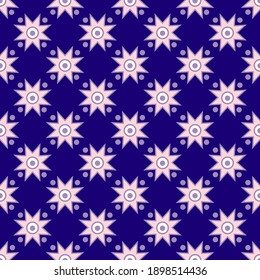 The pattern is curly with stars on a blue background. The pattern is simple for textiles, background, packaging paper, fabric, wallpaper.