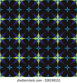 Pattern of curved blue, yellow white crosses on a dark blue background