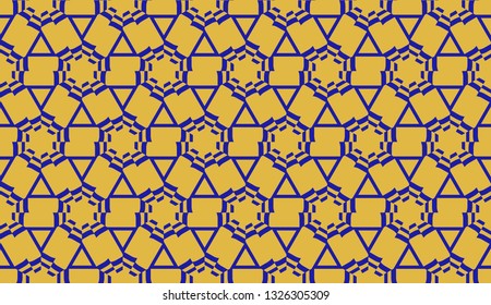 Pattern with curved line. Triangles style. Vector illustration. Orange blue color For you home interior wallpaper, fashion print. Seamless.