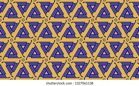 Pattern with curved line. Triangles style. Vector illustration. Orange blue color For you home interior wallpaper, fashion print. Seamless.