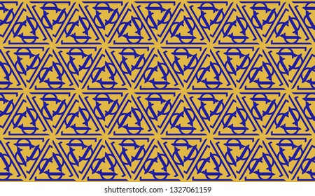Pattern with curved line. Triangles style. Vector illustration. Orange blue color For you home interior wallpaper, fashion print. Seamless.