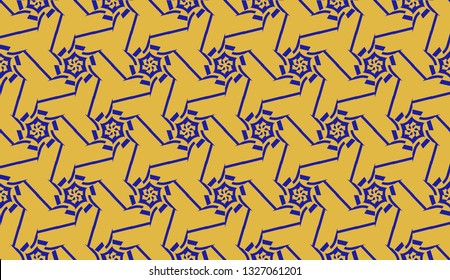 Pattern with curved line. Triangles style. Vector illustration. Orange blue color For you home interior wallpaper, fashion print. Seamless.