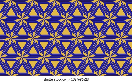 Pattern with curved line. Triangles style. Vector illustration. Orange blue color For you home interior wallpaper, fashion print. Seamless.