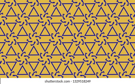 Pattern with curved line. Triangles style. Vector illustration. Orange blue color For you home interior wallpaper, fashion print. Seamless.