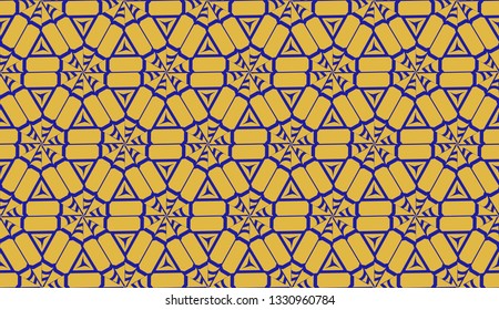 Pattern with curved line. Triangles style. Vector illustration. Orange blue color For you home interior wallpaper, fashion print. Seamless.