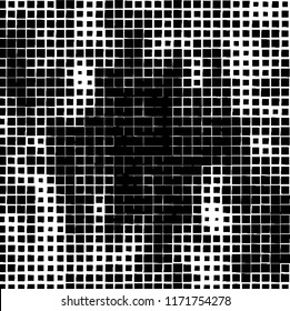 The pattern of the curves of scattered squares on white background