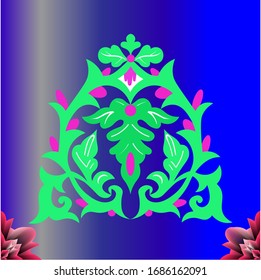 Pattern curving of wood with blue background and part of red rose flower at the corner below