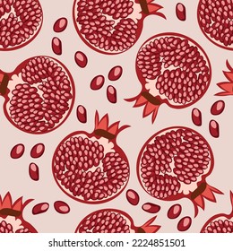 El patrón cortó granada y sus granos. Impresión textil o vinílica. Imagen vectorial.