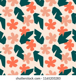 Pattern cut shapes flowers and leaves. Seamless vector print with tropical plants