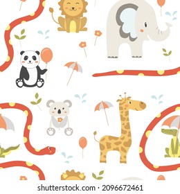 Pattern with cute animals. Children's pattern. Vector illustration.