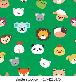 pattern cute animals in green background. for fabric pattern, kids pattern, textile, gift wrapping paper