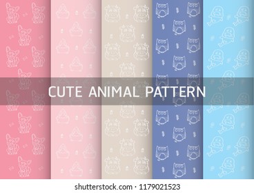 Pattern with cute animals vector such as dogs, ducks, owls and sea lions
