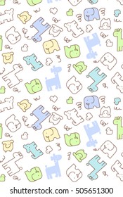 pattern with cute animals.Cartoon.contour, outline. Vector illustration for children.Print for textile,paper.