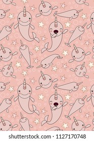 PATTERN WITH cute baby narwhal or whale unicorn characters 
