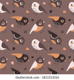 patrón con pájaros lindos en un fondo oscuro
