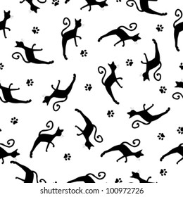 pattern of cute black cats over white background