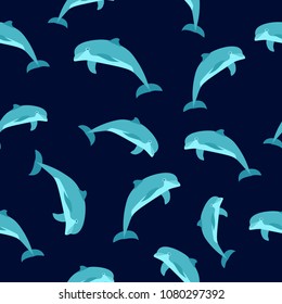 Pattern with cute blue dolphin nature style design vector illustration