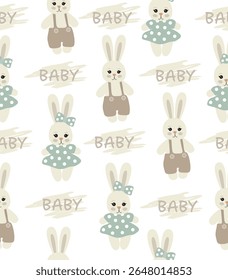 Pattern of cute bunnies on a white background.