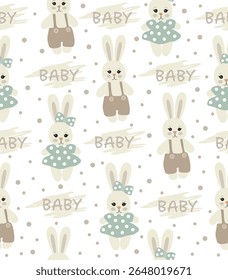 Pattern of cute bunnies on a white background.