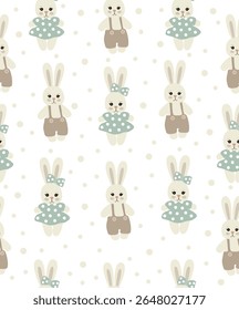 Pattern of cute bunnies on a white background.