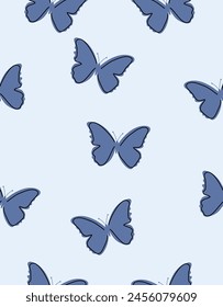 Pattern of cute butterflies on a blue background.