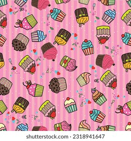 pattern of cute cakes with stripes seamless