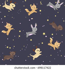 Pattern with cute cartoon animals and stars for kids. Childish background for design of textile, texture, fabric