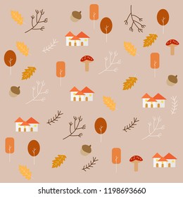 Pattern with cute cartoon of autumn season ,Autumn pattern background