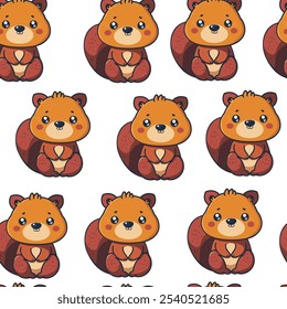 Pattern of cute cartoon bears with big eyes and smiles. The bears are all sitting down and looking at the camera