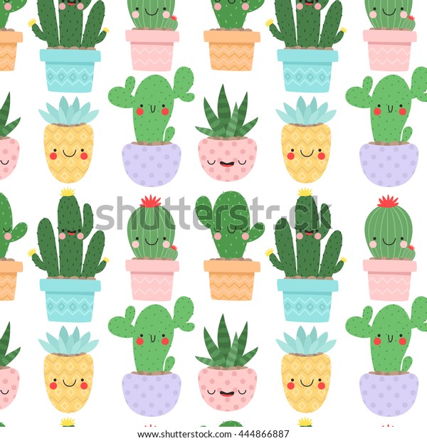 Vector De Stock Libre De Regalias Sobre Con Lindos Cactus De