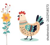 Pattern with cute cartoon chicken  on white background