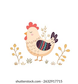 Pattern with cute cartoon chicken  on white background