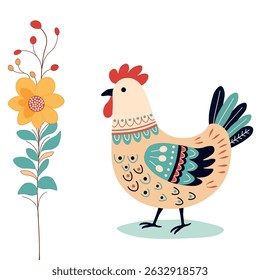 Pattern with cute cartoon chicken  on white background
