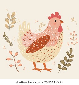 Pattern with cute cartoon chicken  on white background