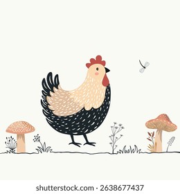 Pattern with cute cartoon chicken  on white background