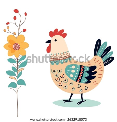 Pattern with cute cartoon chicken  on white background