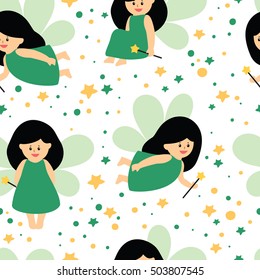 Pattern with Cute cartoon fairies