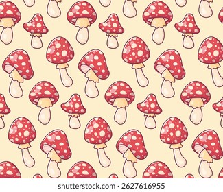 Pattern of cute cartoon fly agaric. Vector background.