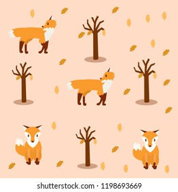 Pattern with cute cartoon foxes,Autumn pattern background