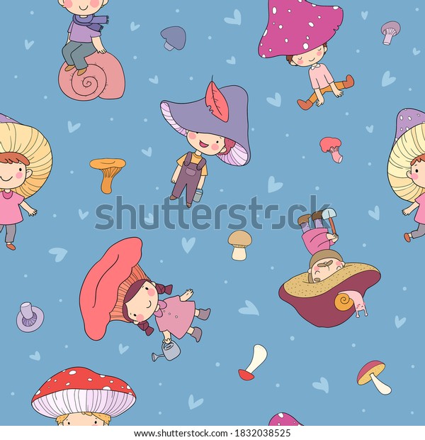 Pattern Cute Cartoon Gnomes Mushrooms Forest Stock Vector Royalty Free 1832038525 5677