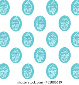  pattern of cute cartoon hand drawn cupcakes.
