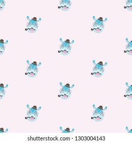  Pattern with cute cartoon hippopotamus.