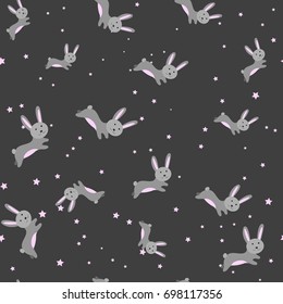 Pattern with cute cartoon rabbit and stars for kids. Childish background for design of textile, texture, fabric
